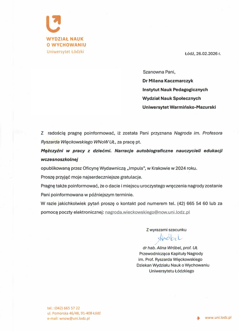 Trzecia edycja Nagrody im. Profesora Ryszarda Więckowskiego Trzecia edycja Nagrody im. Profesora Ryszarda Więckowskiego